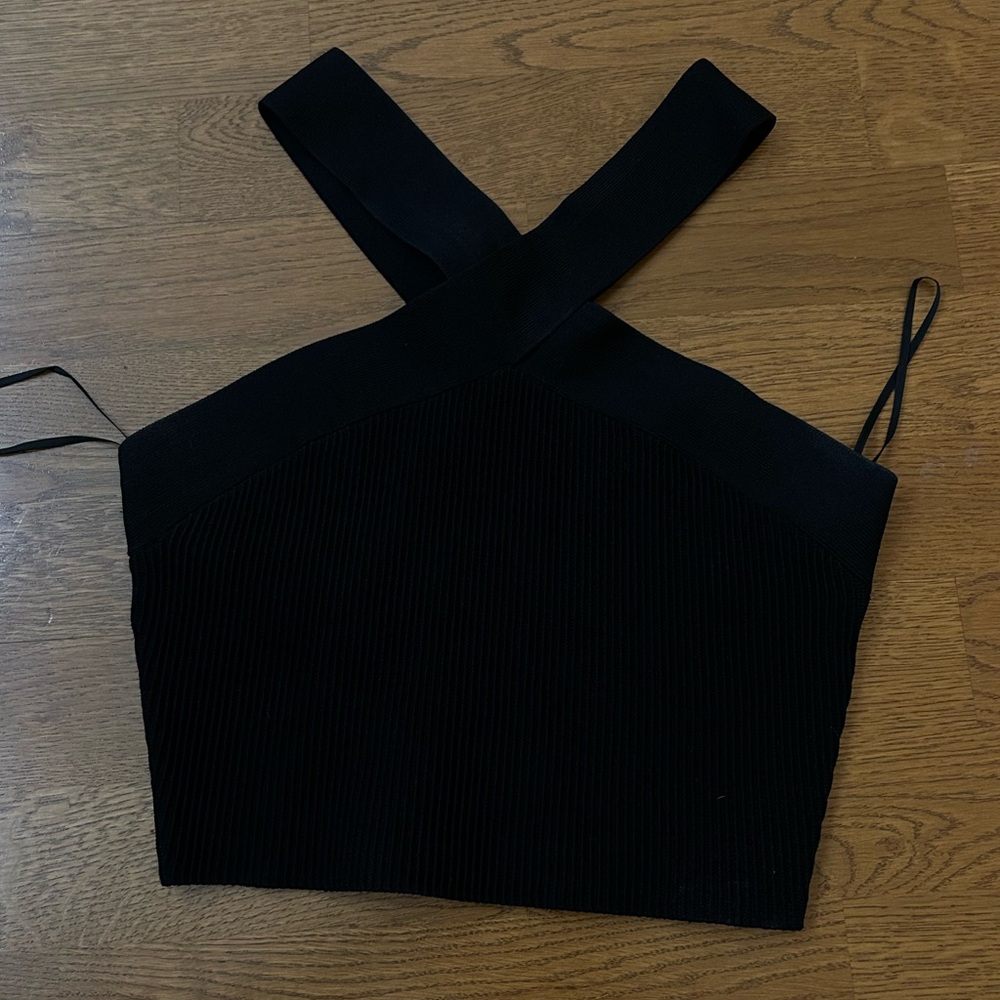 Aritzia Babaton Black Cross-Strap Crop Top
